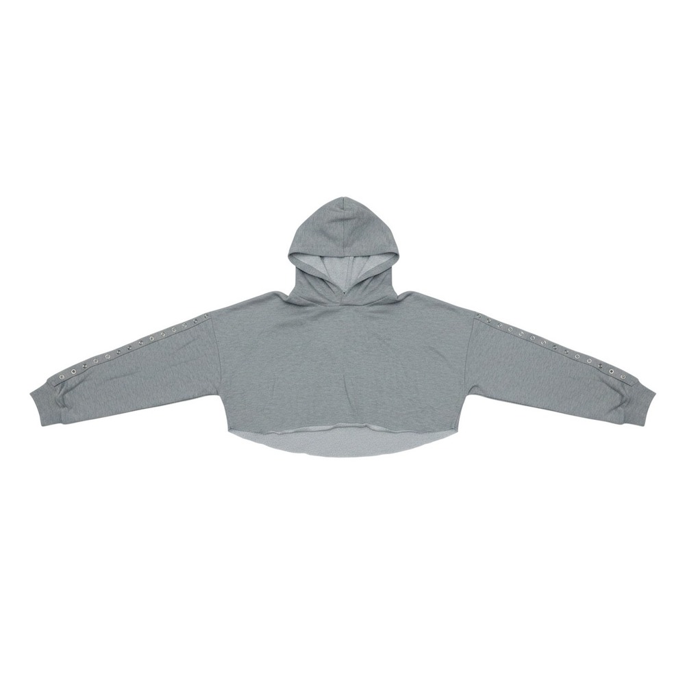 Rue21 Cropped Hoodie Womens XL Gray New Snap Sleeve Raw Hem Pullover